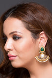 Meenakari Chaand-Bali With Pearls & Green Saphire