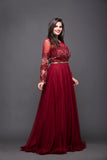Maroon Cocktail Gown With Lace & Thread Work