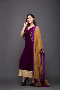 Hand Embroidered Velvet Straight Suit With Dupatta
