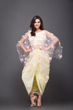 Dhoti & Crop Top With Veil In Yellow