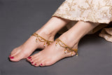Multi Layered Gold Chain Anklet With White Pearl