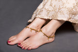 Gold Chain Anklet With Kundan Drop