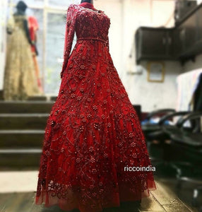 Intricate bead work red gown