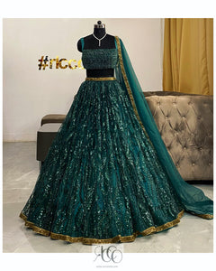 Crystal drop top with beaded skirt emerald green Lehenga
