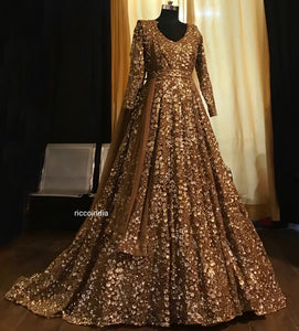 Copper train sequins work couture gown