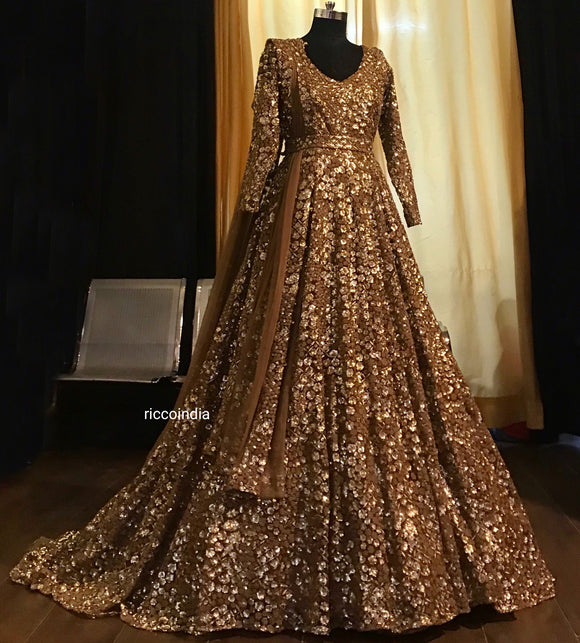 Copper train sequins work couture gown Copper train sequins work couture gown