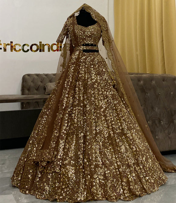 Copper lehenga with two dupattas