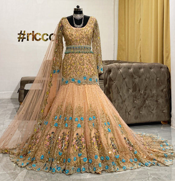 Long gown ,golden colour with beads work and stones, Women's Fashion,  Dresses & Sets, Evening dresses & gowns on Carousell