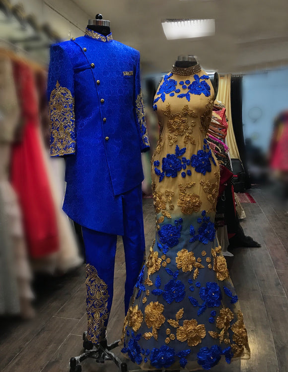 Indowestern bride and groom outfit