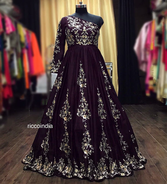 Intricate bead work one shoulder gown Intricate bead work one shoulder gown