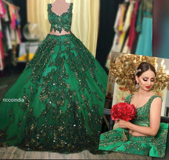Green couture croptop skirt