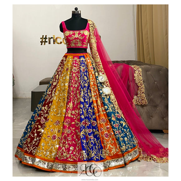 Multi color embroidered Lehenga with mirrors