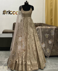 Sand dust silk Anarkali with beaded dupatta