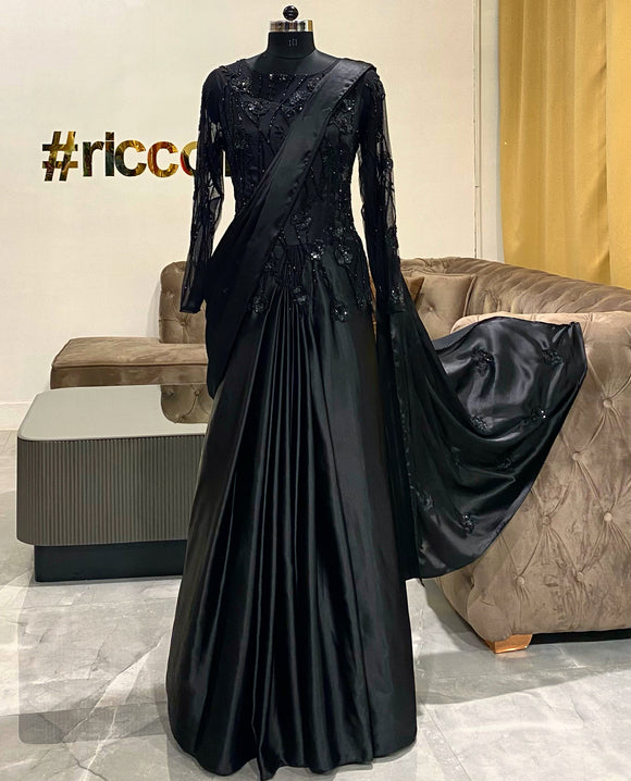 Black draped saree gown