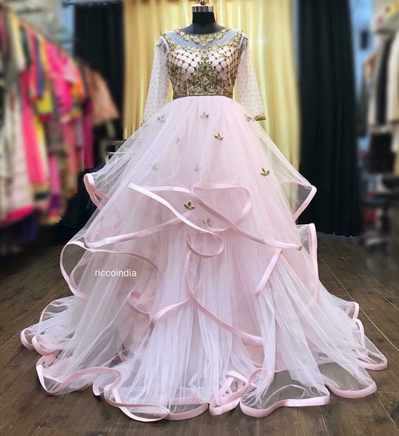 Layered baby pink cocktail gown