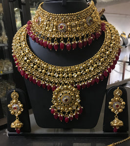 Red stone round shape bridal necklace