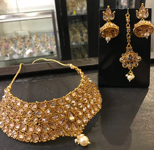 Copper gold Swarovski stone choker necklace