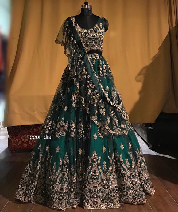 Mehendi Green Sequins Embroidered Georgette Gown With Dupatta