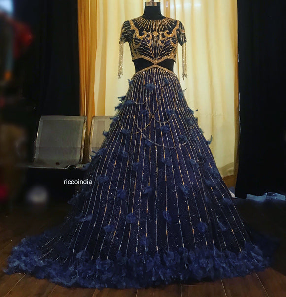 Midnight Blue cocktail gown with tassles