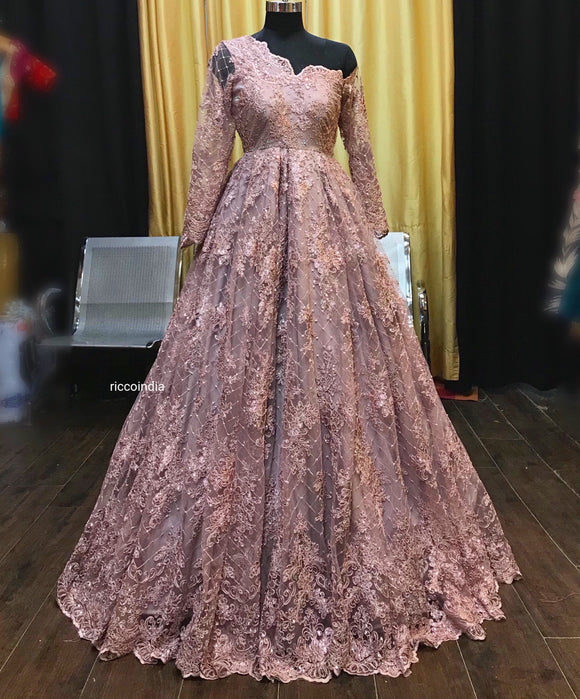 Mauve lace embroidery gown