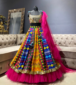 Multi color lehenga with mirrorwork blouse
