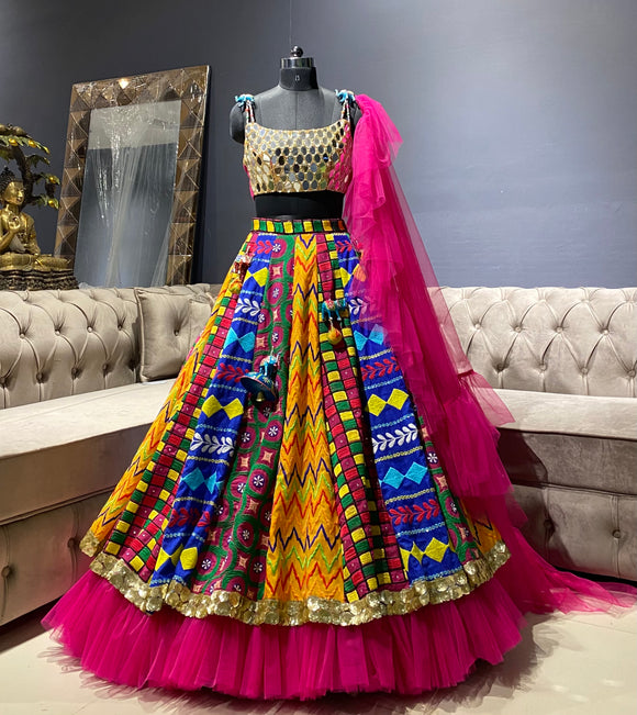 Multi color lehenga with mirrorwork blouse