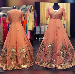 Peach leather embroidered jacket gown
