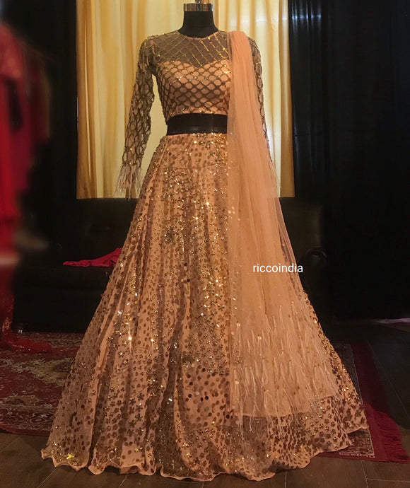 Peach Lehenga with gold sequin work