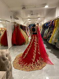 Red train lehenga