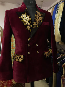 Burgundy velvet tuxedo blazer