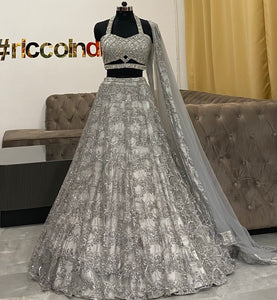 Silver halter blouse Lehenga