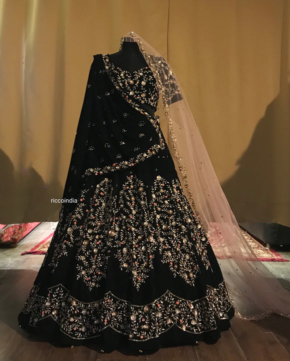 Shop Dazzling Maroon Sequins Velvet Bridal Lehenga Choli with Double Dupatta  From Ethnic Plus