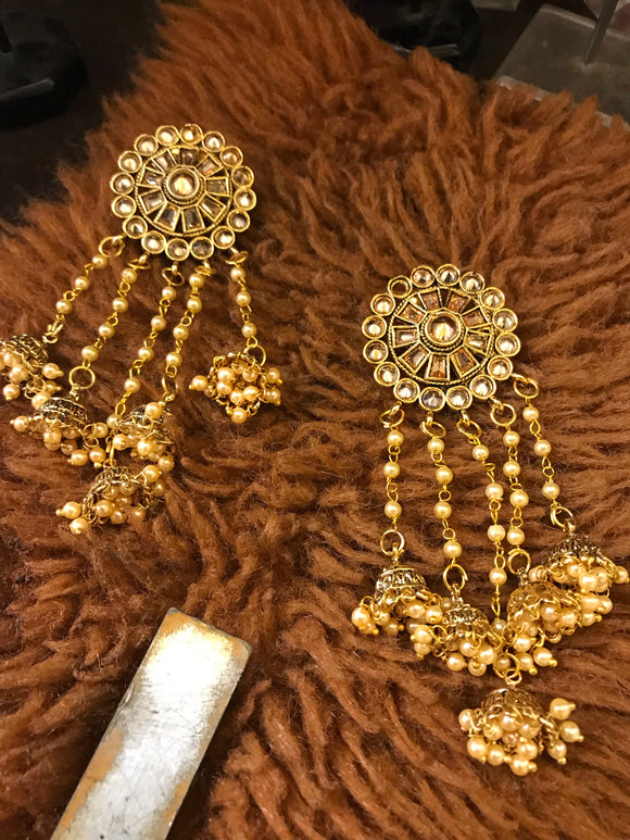22k Ladies Earrings - ErFc19416 - 22K gold earrings are designed with  beaded gold balls with laser cuts and two tone rhodium finish.
