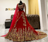Red train lehenga