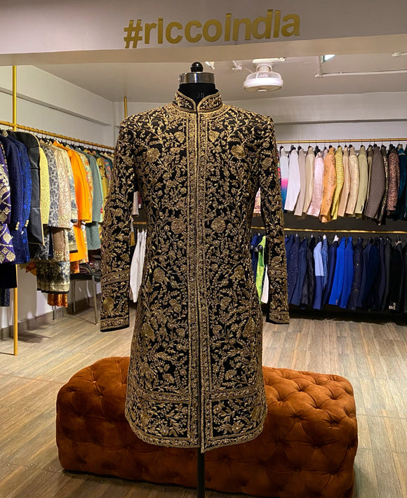 Silk sherwani with non embroidered back