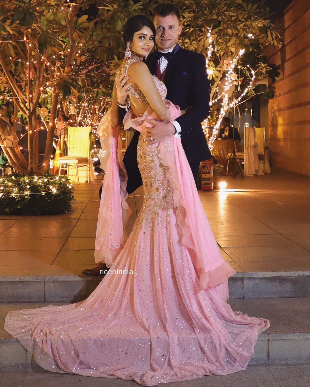 Fish cut Lehenga with Swarovski embroidery in silver and