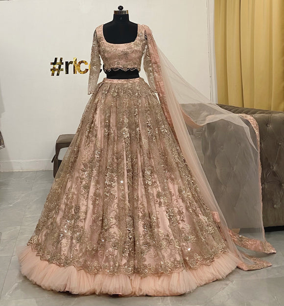 Peach frilled Lehenga