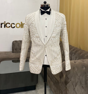 Resham embroidery white tuxedo