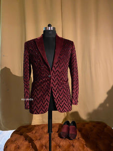 Suede blazer with black beadwork