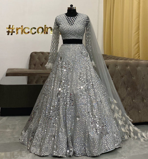 Silver sequins work lehenga
