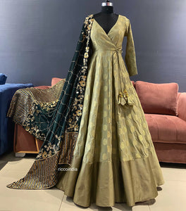 Mint Anarkali with Dark green embroidered shawl