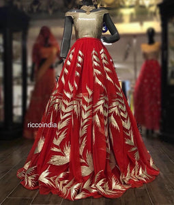 Gota work offshoulder red cocktail gown