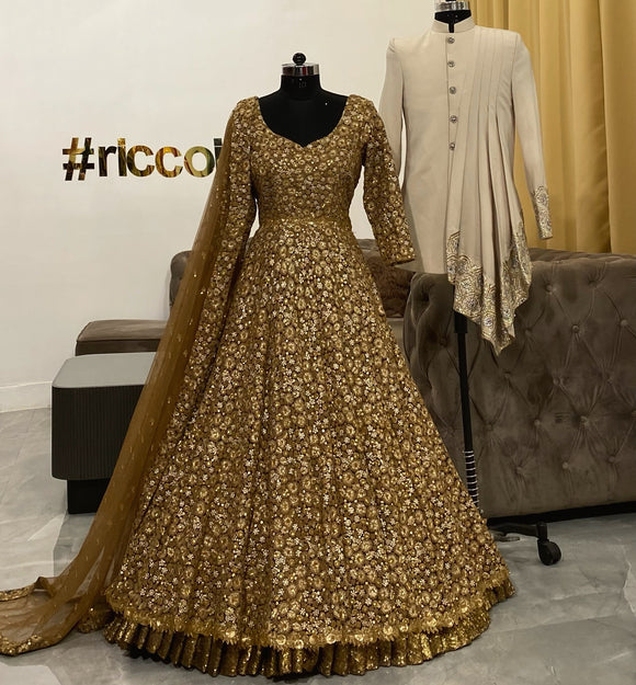 Designer Wedding Anarkali Dress Golden Gota Patti|Ceremony Dresses