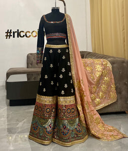Black embroidered sharara with embroidered dupatta