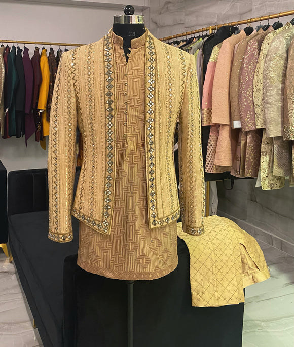 Mirrorwork jacket with embroidery kurta and pants