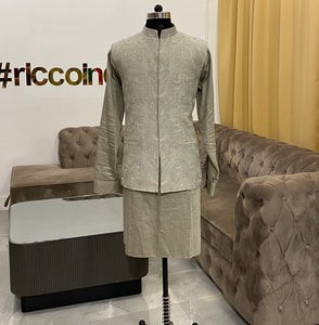 Resham work Nehru jacket and kurta pyjama