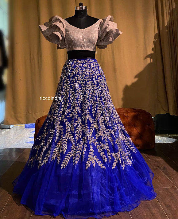 Royal blue and silver croptop skirt