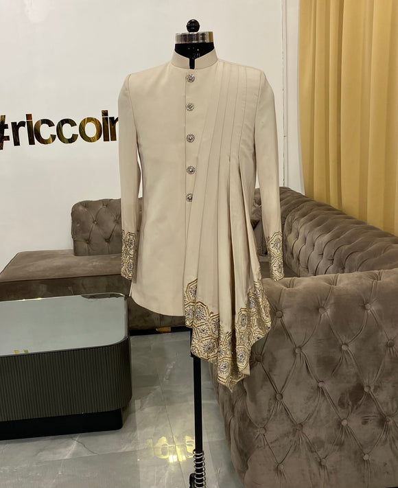 Ivory draped sherwani