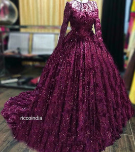 Wine intricate bead work cocktail gown