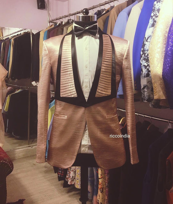Rose gold tuxedo with pleated lapel